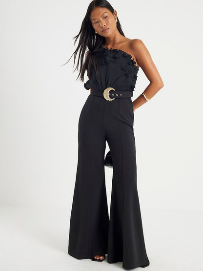 3D Trim One Shoulder Jumpsuit Black