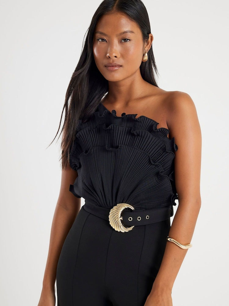 3D Trim One Shoulder Jumpsuit Black