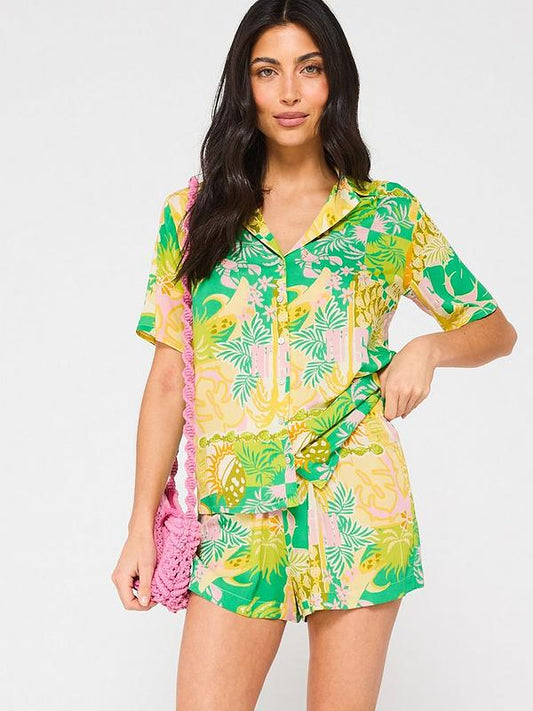 Short Sleeve Beach Co Ord Shirt - Print