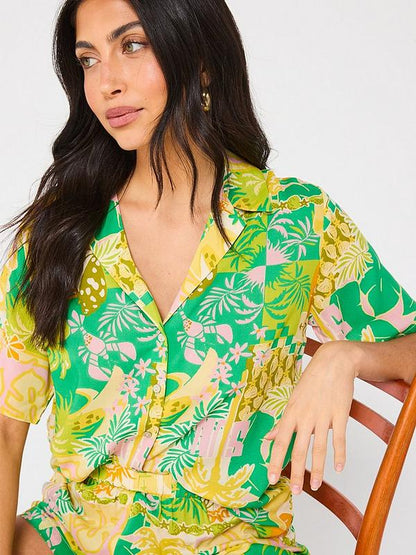 Short Sleeve Beach Co Ord Shirt - Print