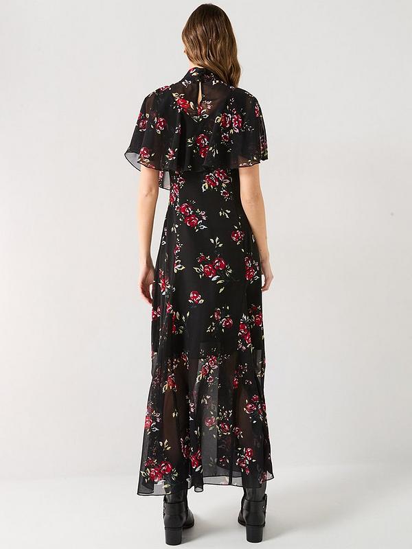 V by Very Floral Cape Detail Midaxi Dress - Black