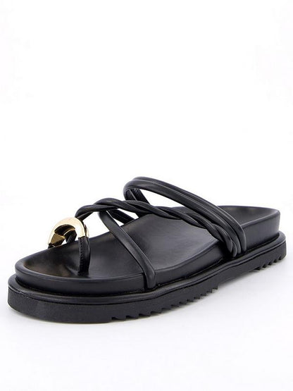 V by Very Chunky Strappy Flat Sandal With Metal Embellishment - Black
