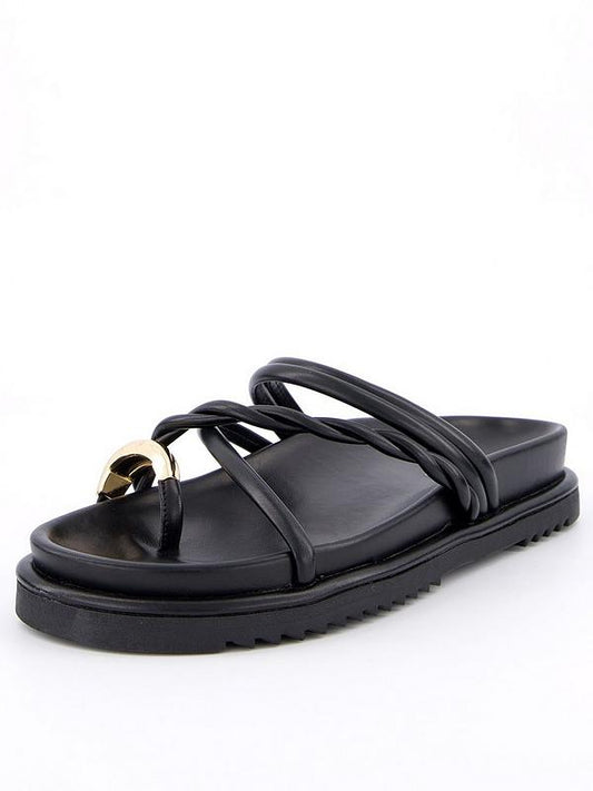 V by Very Chunky Strappy Flat Sandal With Metal Embellishment - Black
