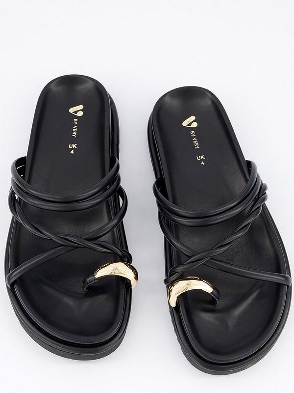 V by Very Chunky Strappy Flat Sandal With Metal Embellishment - Black