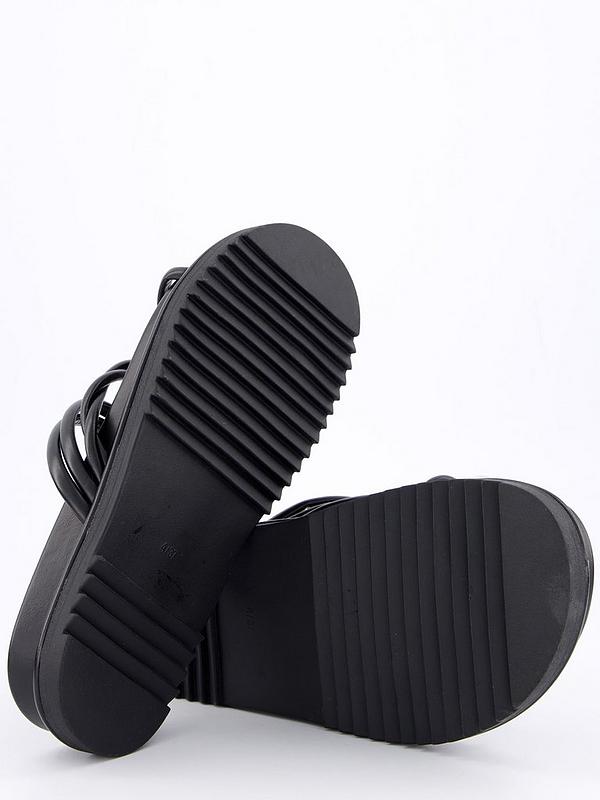 V by Very Chunky Strappy Flat Sandal With Metal Embellishment - Black