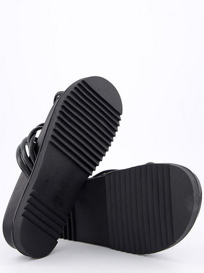 V by Very Chunky Strappy Flat Sandal With Metal Embellishment - Black