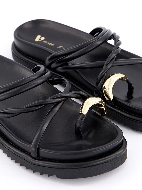 V by Very Chunky Strappy Flat Sandal With Metal Embellishment - Black