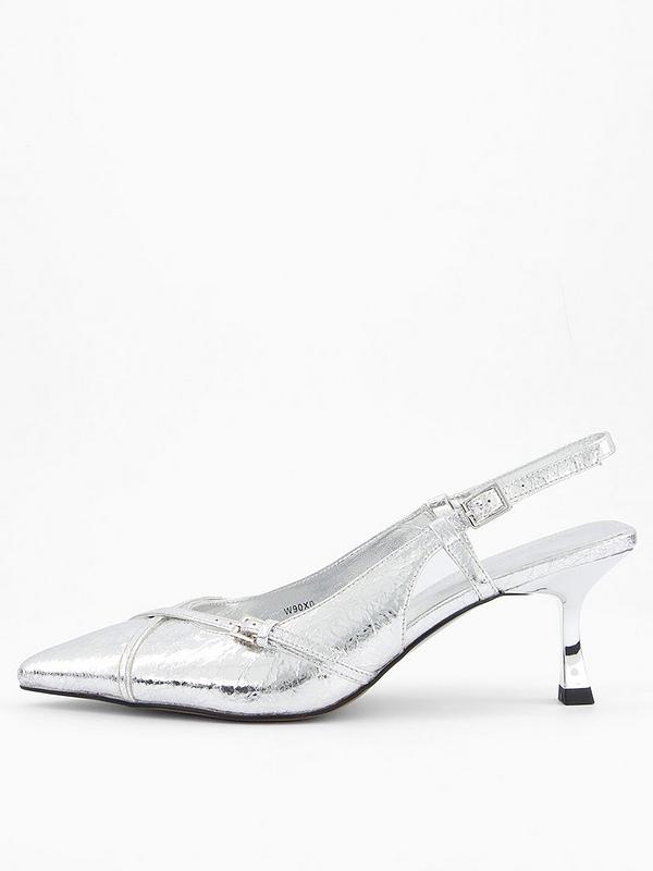 Silver Sling Back Heel Shoe