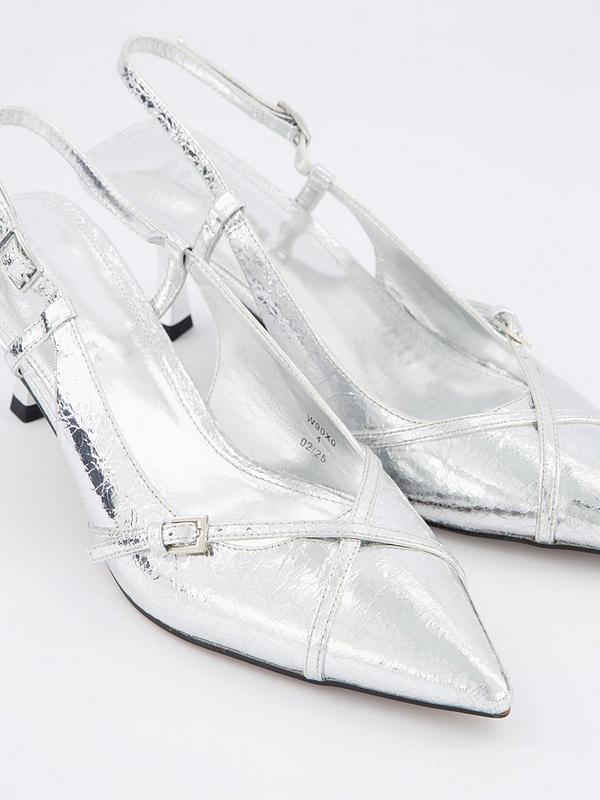 Silver Sling Back Heel Shoe