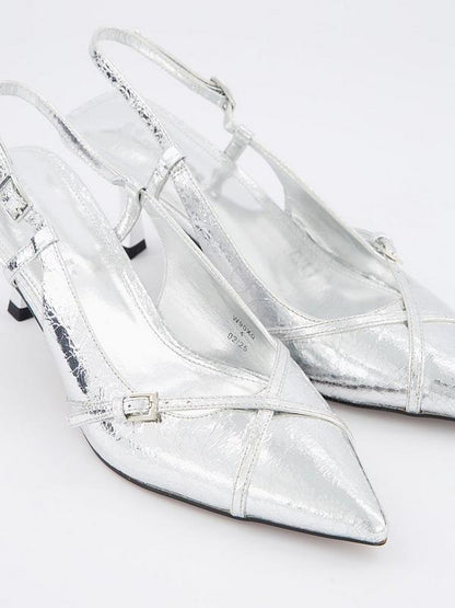 Silver Sling Back Heel Shoe