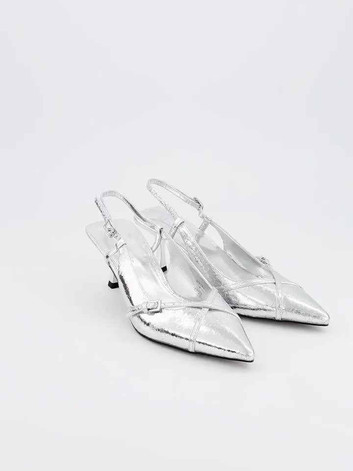 Silver Sling Back Heel Shoe