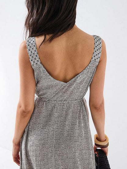 V by Very Fringed Printed Mono Maxi Dress - Print