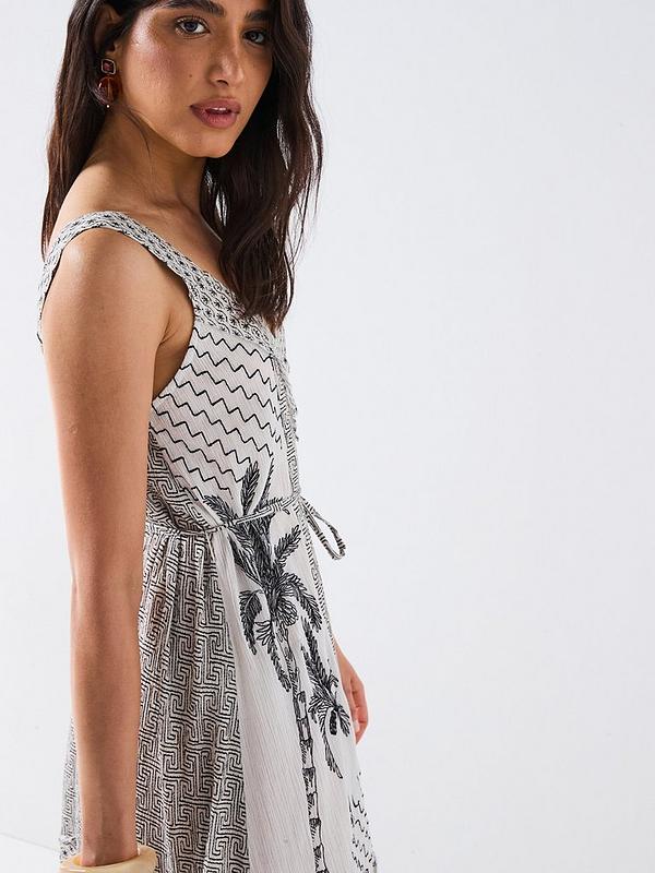 V by Very Fringed Printed Mono Maxi Dress - Print