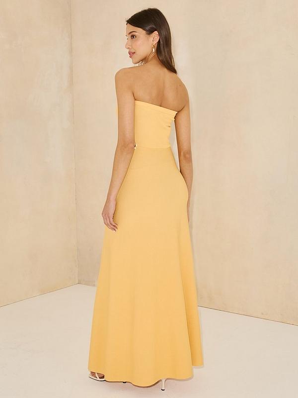 Knitted Bandeau Embellished Side Dress - Yellow