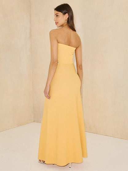 Knitted Bandeau Embellished Side Dress - Yellow
