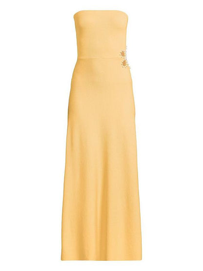 Knitted Bandeau Embellished Side Dress - Yellow