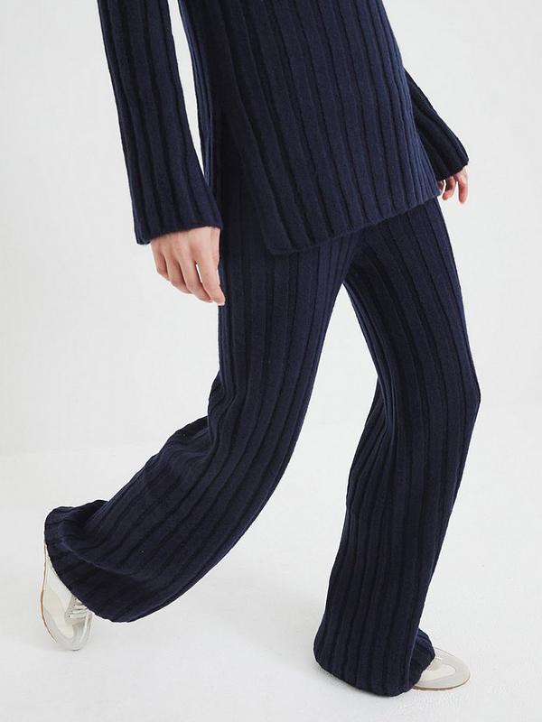 River Island Ribbed Flare Trouser - Navy - Blue