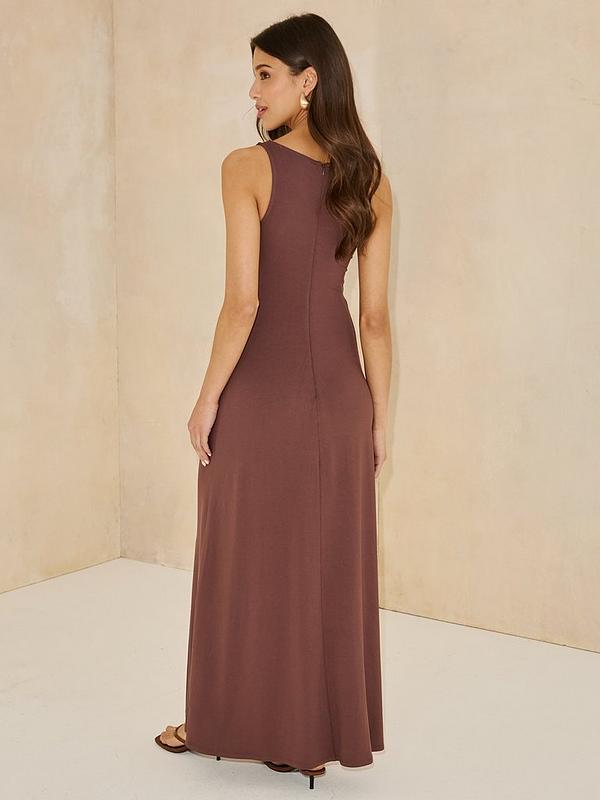 Double Shell Trim Jersey Midaxi Dress - Brown