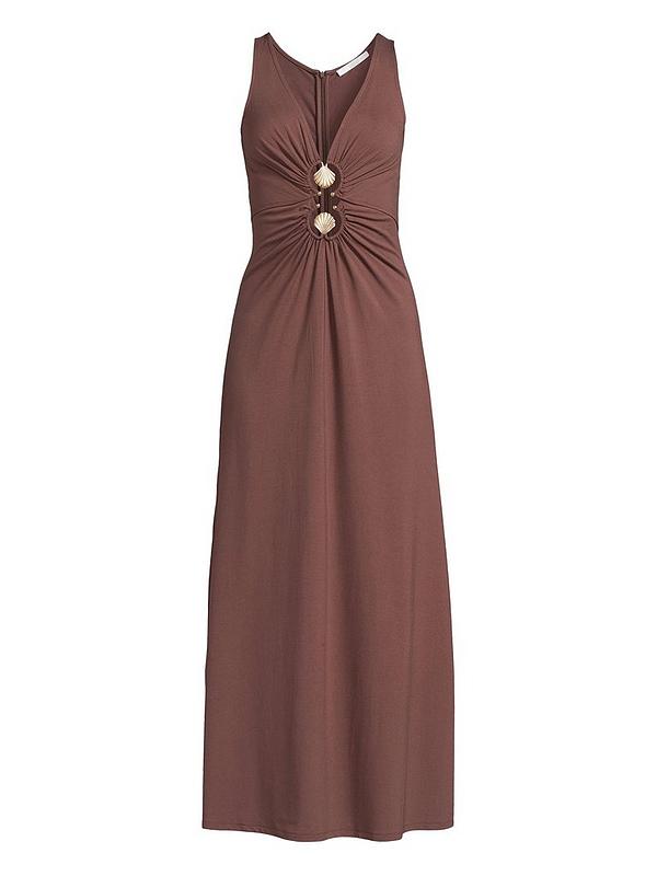 Double Shell Trim Jersey Midaxi Dress - Brown