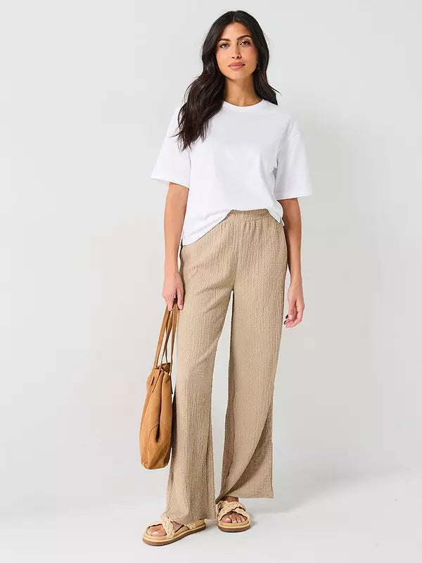 V by Very Wide Leg High Waisted Textured Trousers