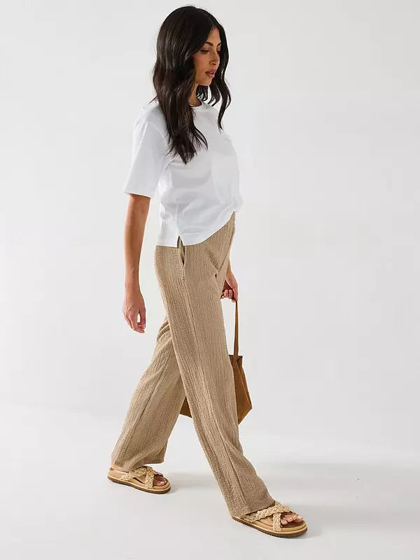 V by Very Wide Leg High Waisted Textured Trousers
