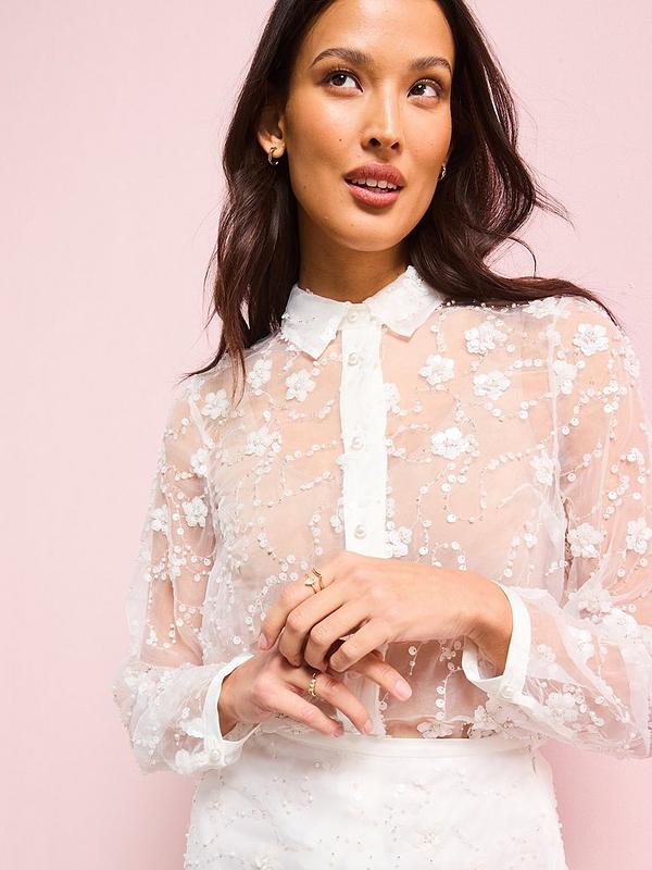 V by Very Embellished Shirt Co-ord - Cream