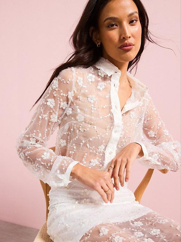 V by Very Embellished Shirt Co-ord - Cream