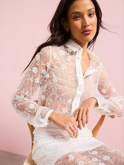 V by Very Embellished Shirt Co-ord - Cream