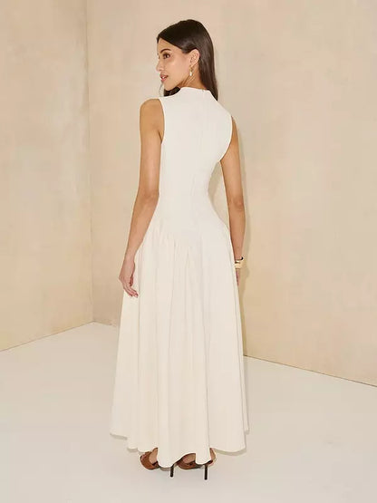 Pleated Corset Sleeveless Dress - Cream