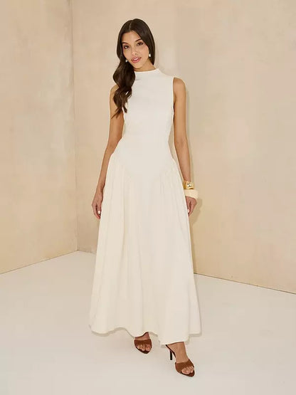 Pleated Corset Sleeveless Dress - Cream