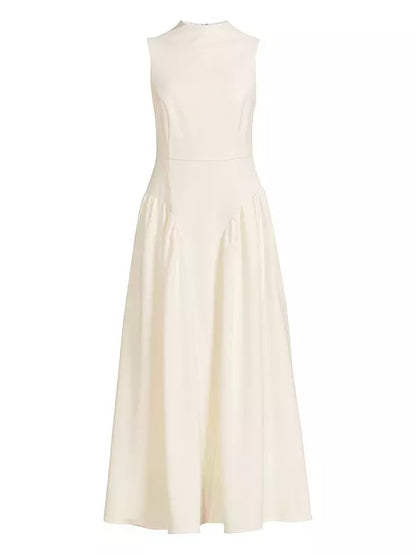 Pleated Corset Sleeveless Dress - Cream