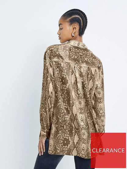 River Island Longline Shirt - Brown