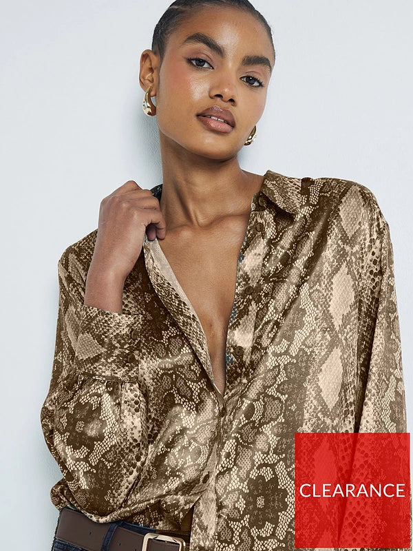 River Island Longline Shirt - Brown