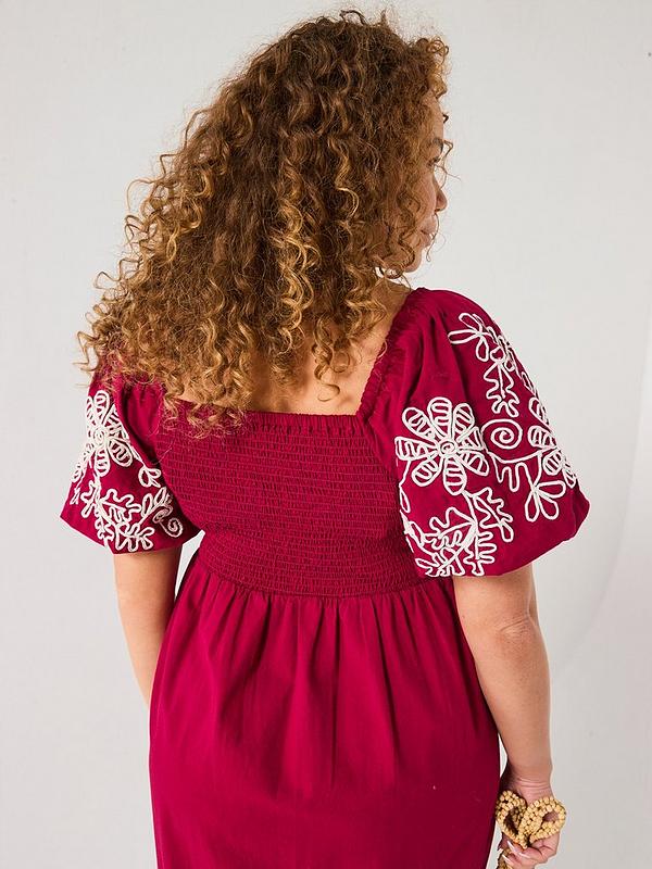 V by Very Curve Embroidered Sleeve Midaxi Dress - Red