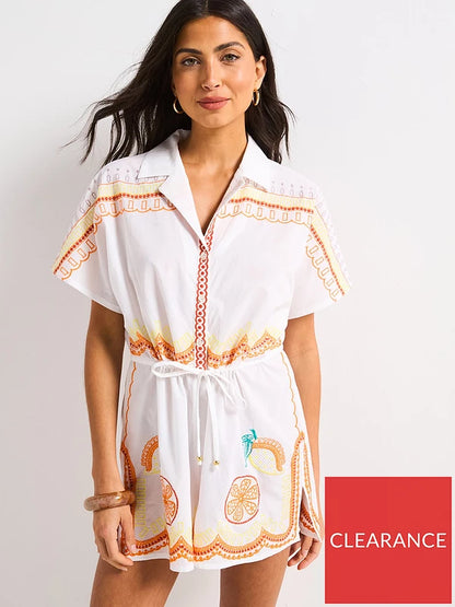 V by Very Fruit Embroidered Playsuit - Multi