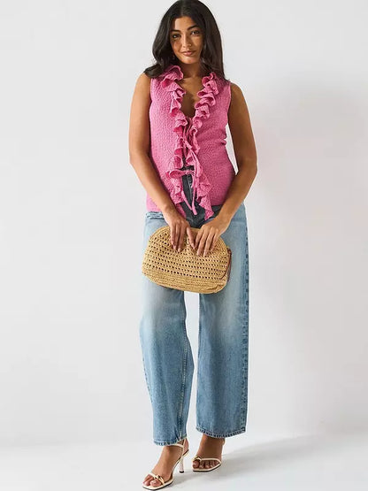 V by Very Ruffle Tie Front Top - Pink