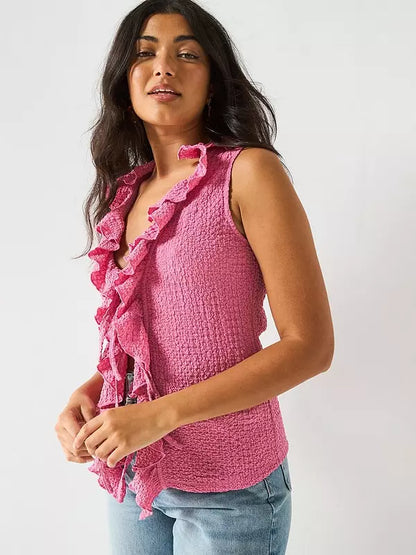 V by Very Ruffle Tie Front Top - Pink