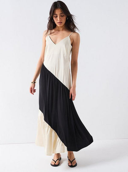 Woven Mix Panel Dress - Mono