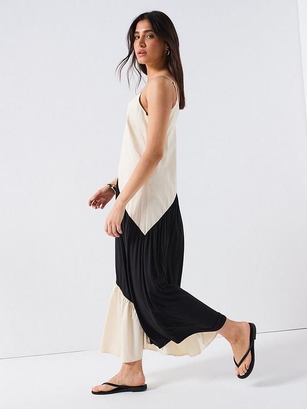 Woven Mix Panel Dress - Mono