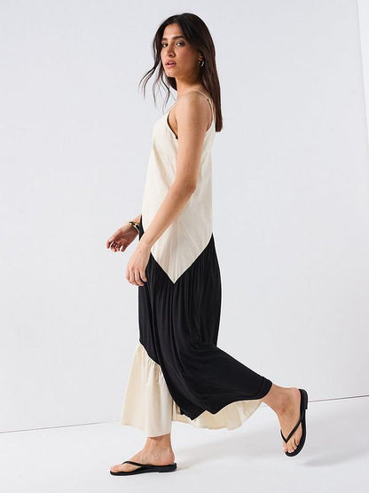 Woven Mix Panel Dress - Mono