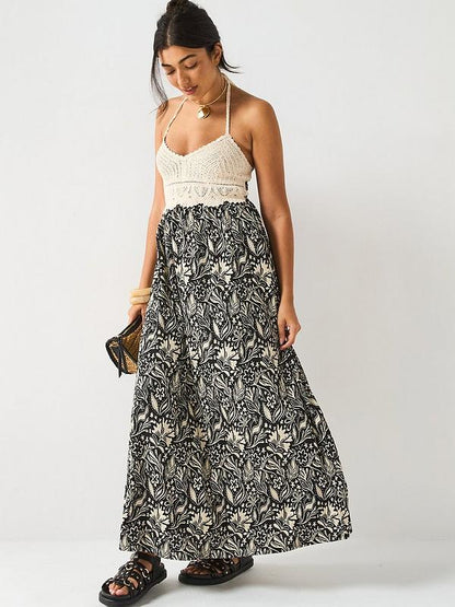 V by Very Crochet Halter Dress - Mono