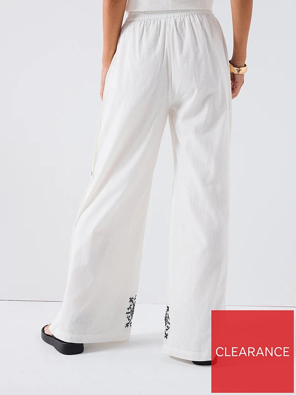 Embroidered Button Down Trouser Co-ord White