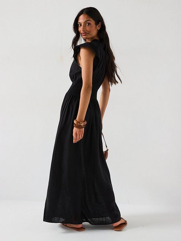 V by Very Shirred Waist Cotton Maxi Dress - Black
