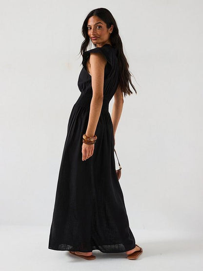 V by Very Shirred Waist Cotton Maxi Dress - Black