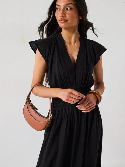 V by Very Shirred Waist Cotton Maxi Dress - Black