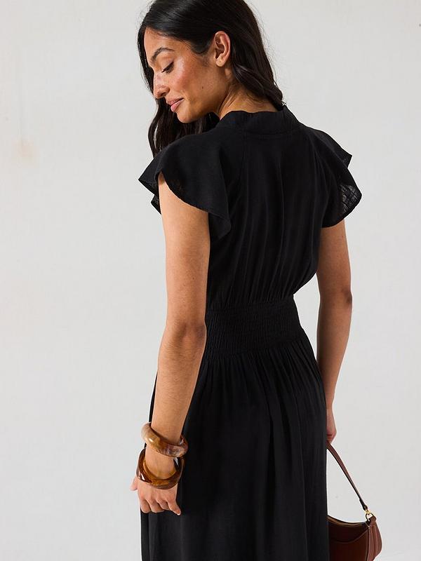 V by Very Shirred Waist Cotton Maxi Dress - Black