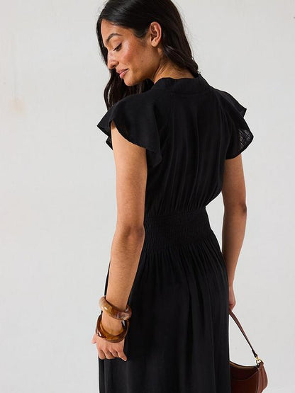 V by Very Shirred Waist Cotton Maxi Dress - Black