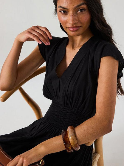 V by Very Shirred Waist Cotton Maxi Dress - Black