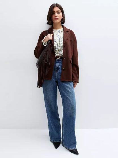 Floral Print Frill Yoke Shirt - White