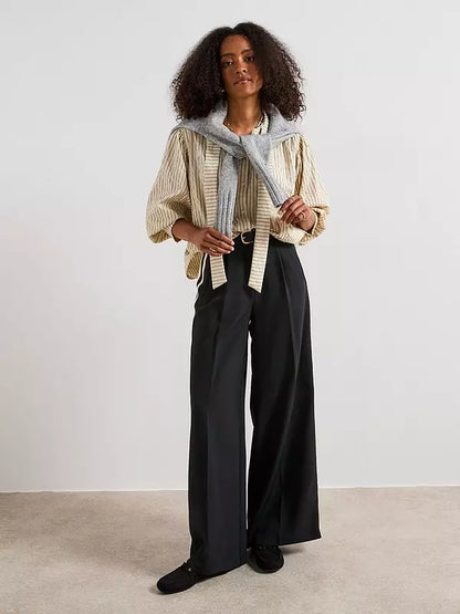V by very Stripe Tie  Balloon Sleeve Blouse Cream